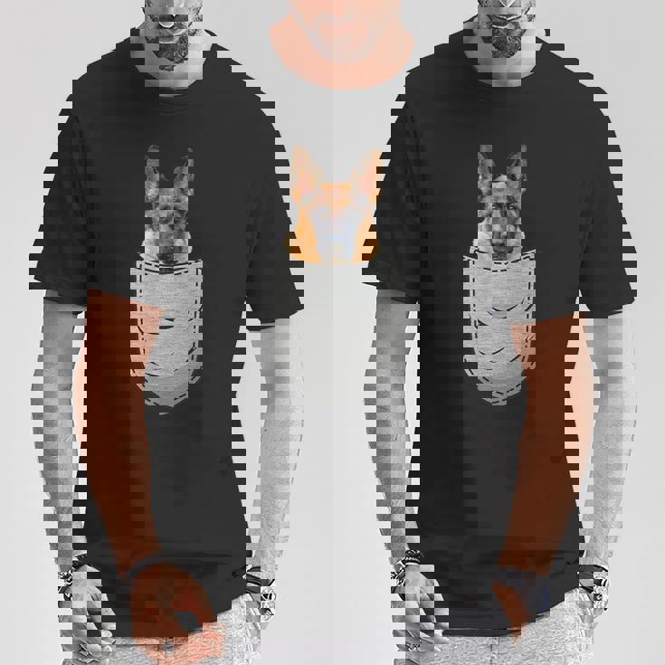 ジャーマンシェパード 犬の胸ポケット 犬の飼い主用 Tシャツ 面白い贈り物