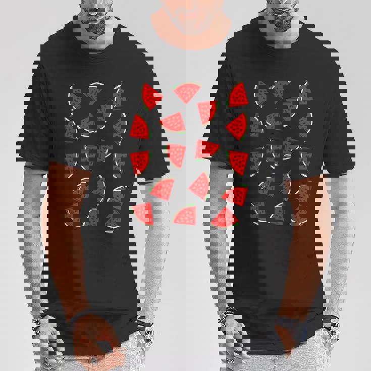 スイカ柄 夏 フルーツ 恋人 フルーツ スライス 種 Tシャツ 面白い贈り物