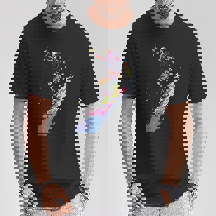 スキー スケルトン スキーヤー ダウンヒル 雪 冬 スキー Tシャツ 面白い贈り物