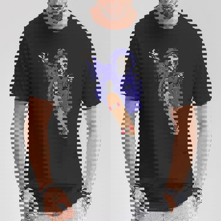 スケボーに乗る骸骨 スケーター ハロウィン Tシャツ 面白い贈り物