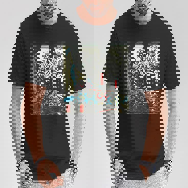 スケルトン 妖怪 歌川 国芳 日本美術 ハロウィン 相馬の古内裏 妖怪がしゃどくろと戦う大宅太郎光圀 Tシャツ 面白い贈り物