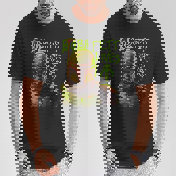 スター・ウォーズ ボバ・フェットの本 ネオン・ボバ・フェット・ライヴズ ポスター Tシャツ 面白い贈り物