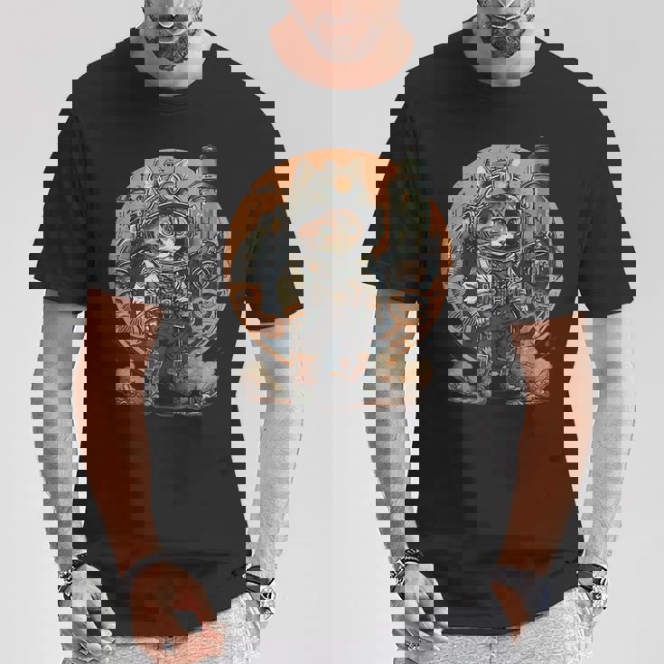 スチームパンク 猫 キティ 子猫 月 スペース スチームパンク Tシャツ 面白い贈り物