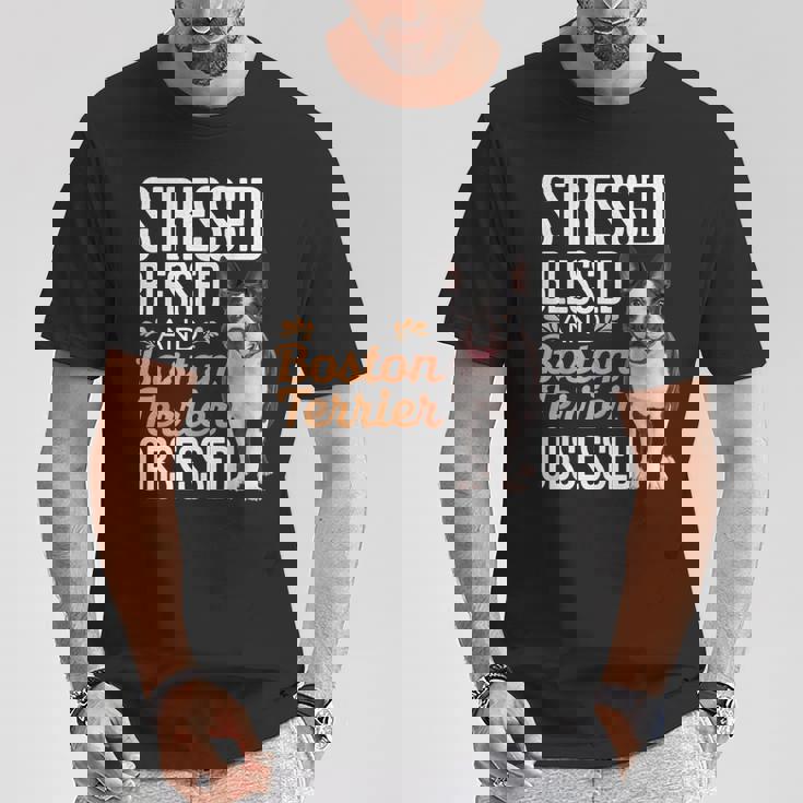 ストレスド・ブレスド・オブセスド・ボストン・テリア Tシャツ 面白い贈り物