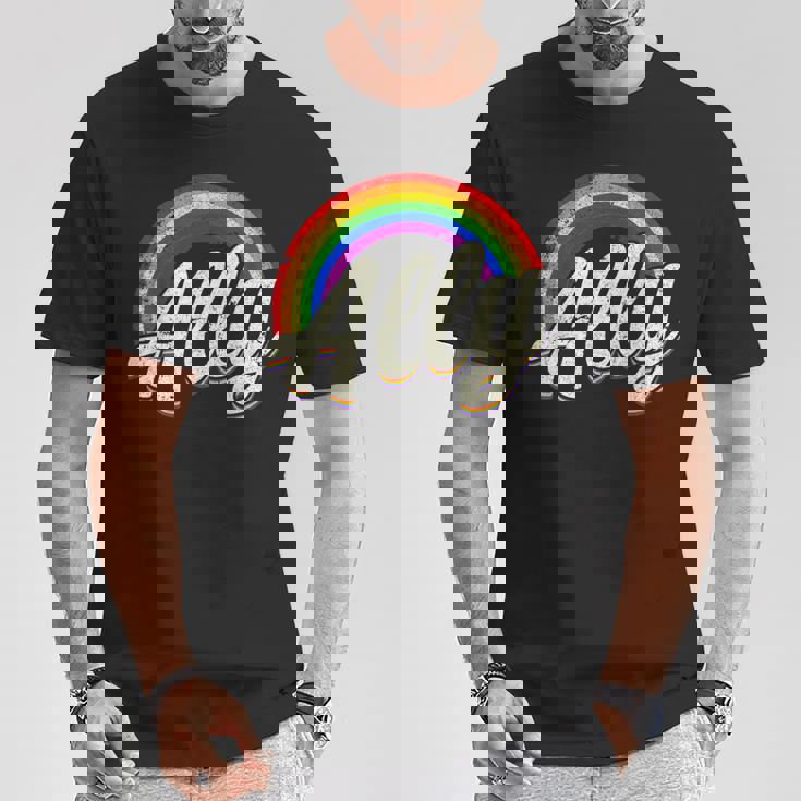 ストレートの味方、レインボーカラー、Lgbtプライド Tシャツ 面白い贈り物