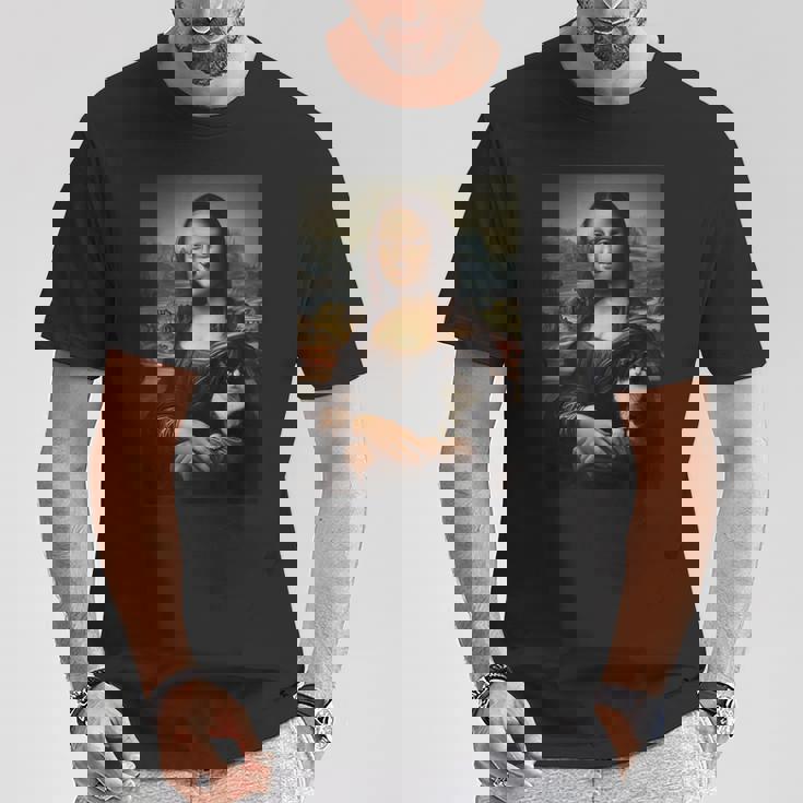 スノーシュー 猫 モナリザ 絵画 アート ママ お父さん Tシャツ 面白い贈り物