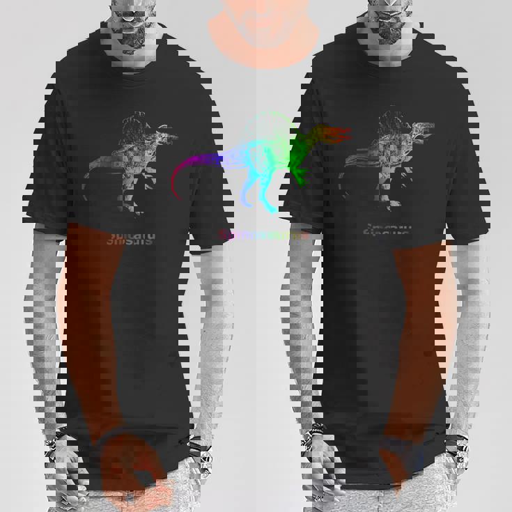 スピノサウルス 恐竜 レインボー スケルトン Tシャツ 面白い贈り物