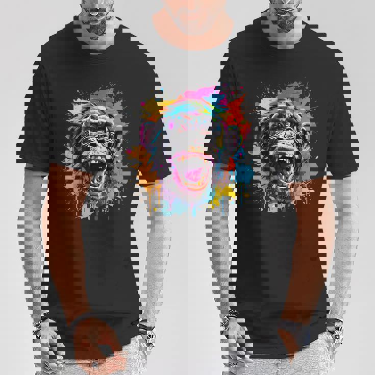 スプラッシュアート チンパンジー 野生動物 動物 好き カラフル Tシャツ 面白い贈り物