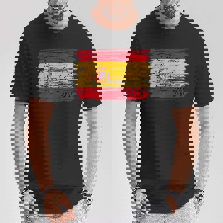 スペイン国旗の絵、スペインの地図のスケッチ。 Tシャツ 面白い贈り物