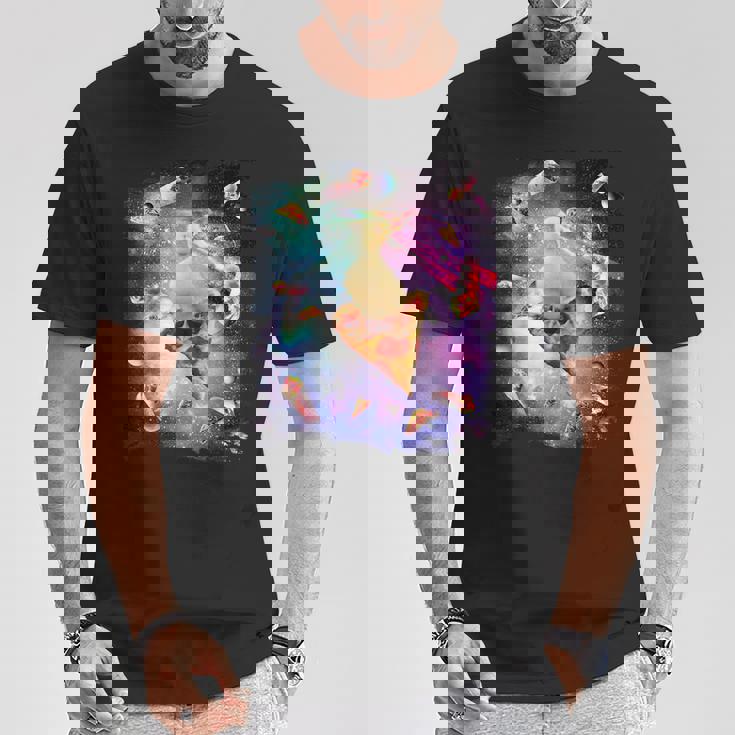 スペースレーザーアヒル食べるピザ、ギャラクシーダック。 Tシャツ 面白い贈り物