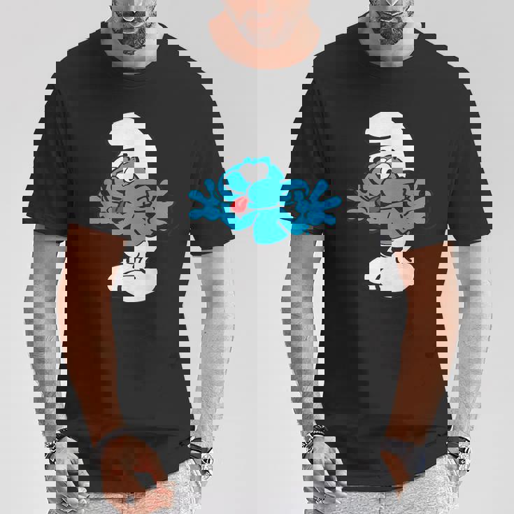 スマーフ ジョキー スマーフ 舌 ジョイフル ブルー コミック スマーフェット Tシャツ 面白い贈り物