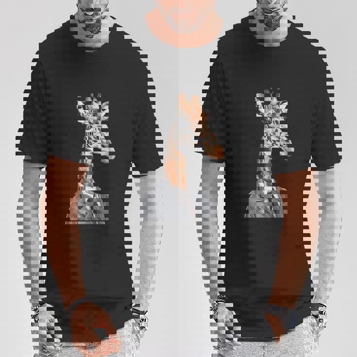 スーツ姿の面白いキリン Tシャツ 面白い贈り物