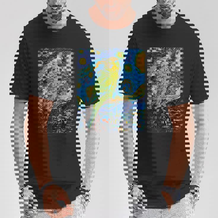 セキセイインコ オウム 鳥 星月夜 絵画 Tシャツ 面白い贈り物