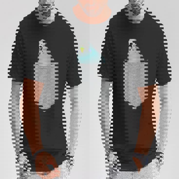 セキセイインコ ポケットから覗く 可愛いデザイン Tシャツ 面白い贈り物