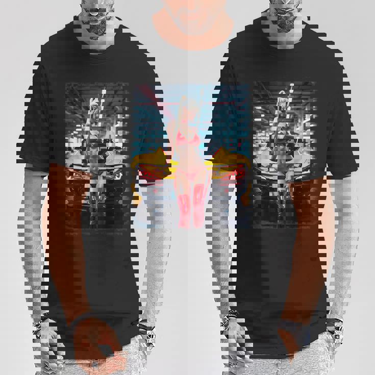 セクシーガールグラフィックtシャツ セクシーブロンドビキニモデル&車 Tシャツ 面白い贈り物
