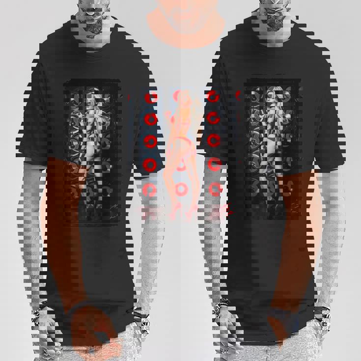 セクシーガールグラフィックtシャツ 赤いビキニを着たブロンドゴーゴーダンサー Tシャツ 面白い贈り物