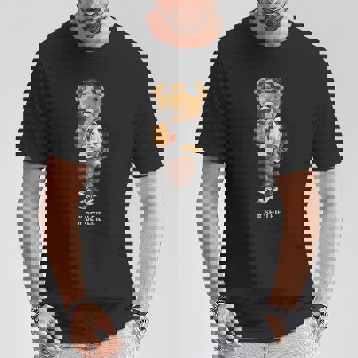 セルフィーを撮るかわいいテディベア Tシャツ 面白い贈り物