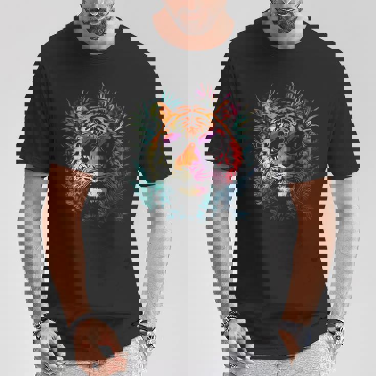 タイガーフェイス 動物好きモチーフ サングラス イラスト 虎 Tシャツ 面白い贈り物