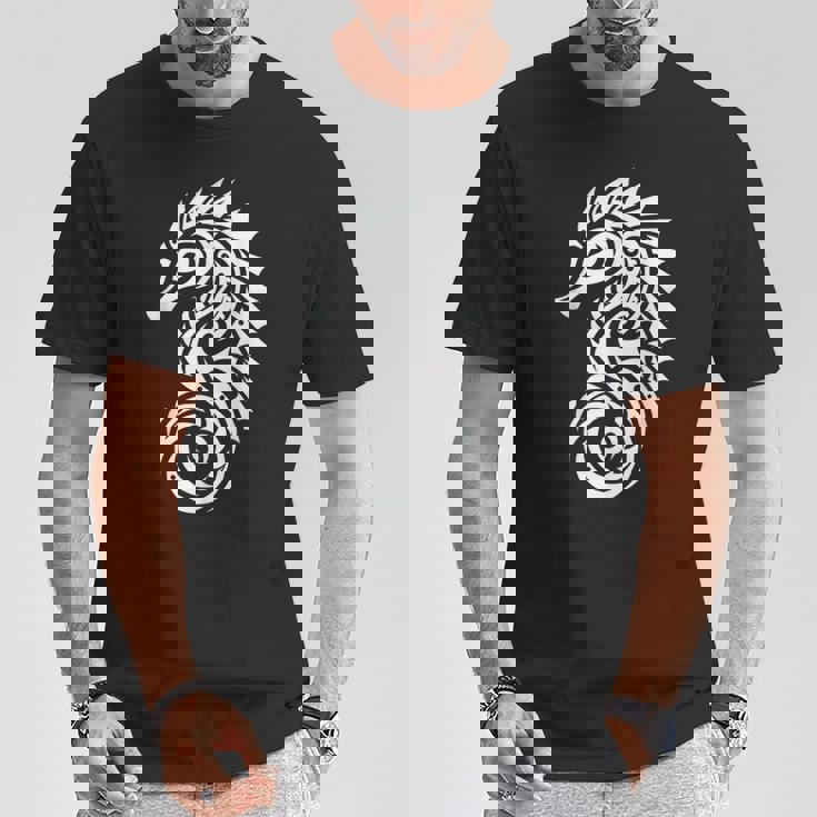 タツノオトシゴ ポリネシア トライバル マオリ柄 ライト Tシャツ 面白い贈り物