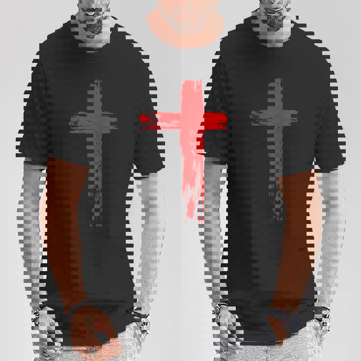 タトゥーレッドクロスオーダー I Christian I Brushtroke I Cross Tシャツ 面白い贈り物