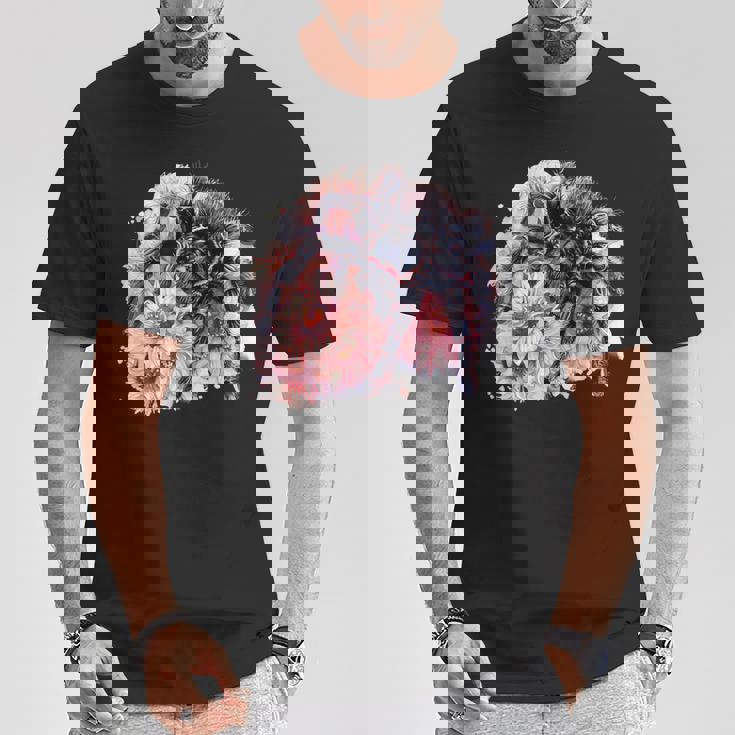 タランチュラ フローラル アートワーク アニマルアート 野生動物 タランチュラ 恋人 Tシャツ 面白い贈り物