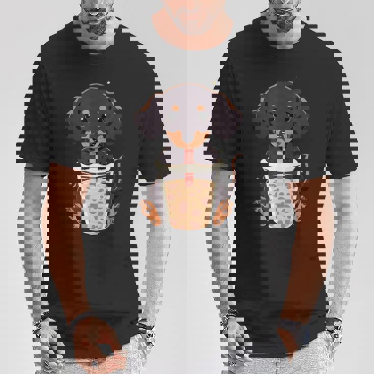 ダックスフンド ボバティー バブルティー アニメ カワイイ 犬 Tシャツ 面白い贈り物