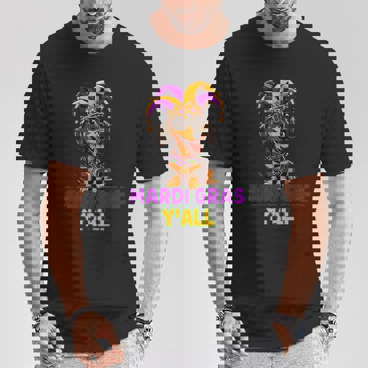 ダックスフンド 犬 マルディグラ Y'all Tシャツ 面白い贈り物