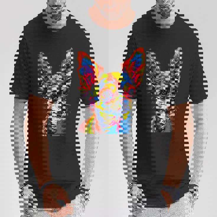 チワワ カラフル カラー ポップアート ラブ ちっちゃかわいいチワワ Tシャツ 面白い贈り物