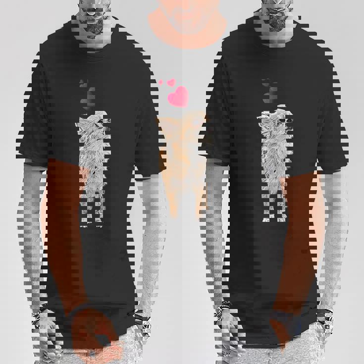 チワワ犬とハートのかわいい子犬のモチーフ Tシャツ 面白い贈り物