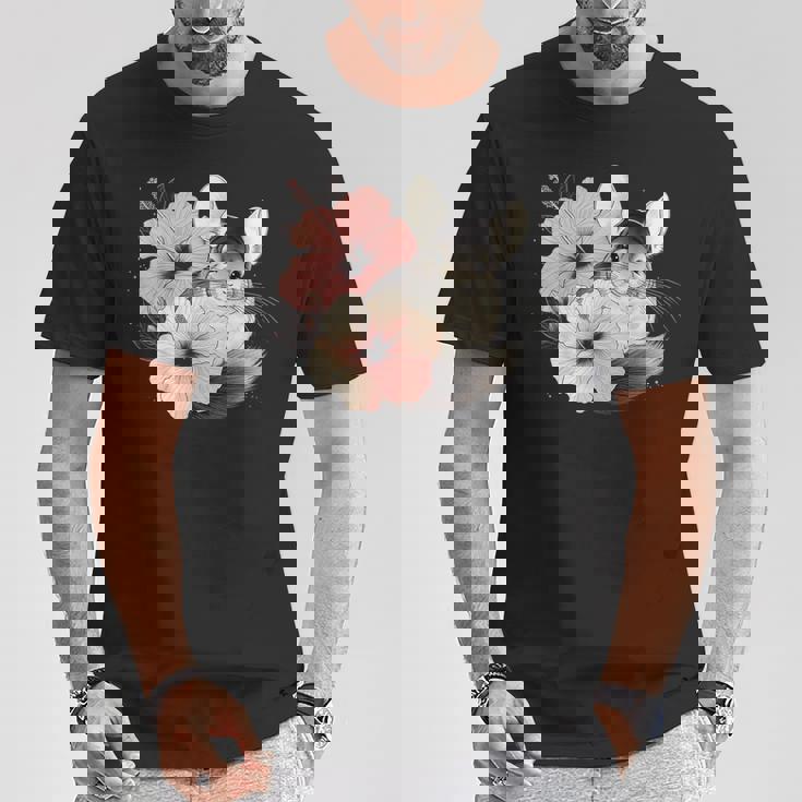 チンチラ ハイビスカス ブルーム ハーモニー フローラル チンチララバーズ Tシャツ 面白い贈り物