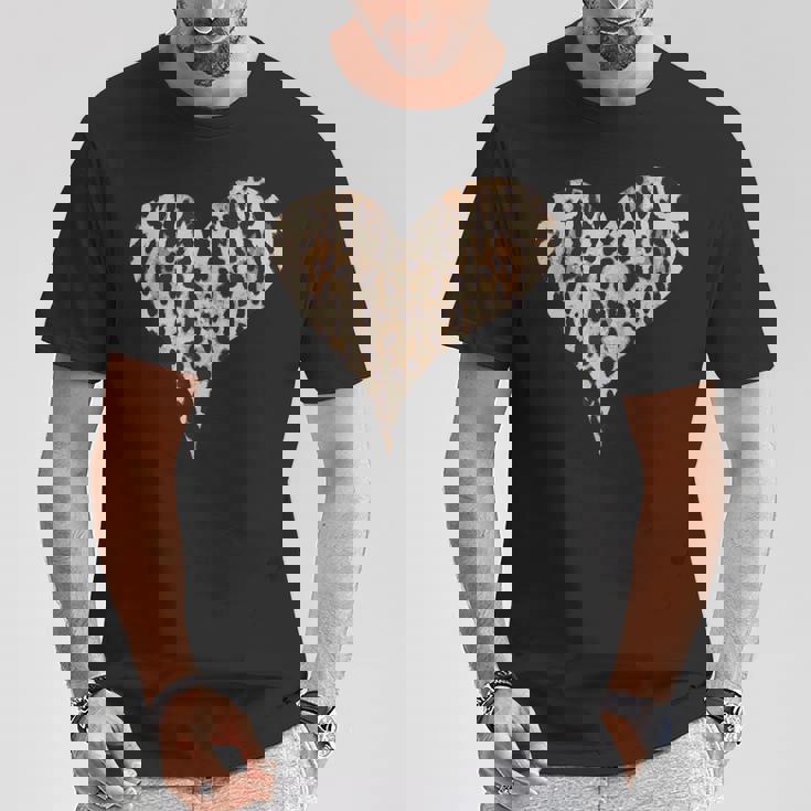 チーター ヒョウ柄 ハート Tシャツ 面白い贈り物