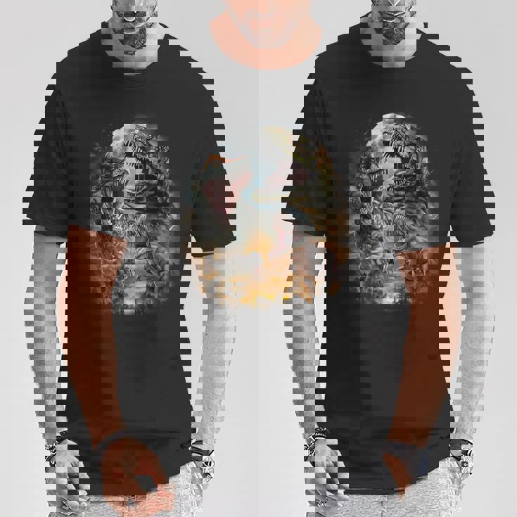 ティラノサウルス レックス 恐竜 先史時代の満月 Tシャツ 面白い贈り物