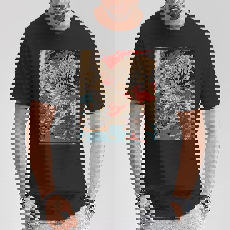 ティラノサウルス浮世絵 Tシャツ 面白い贈り物