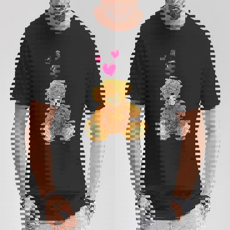 テディベアとハートのかわいいテディベアモチーフ Tシャツ 面白い贈り物