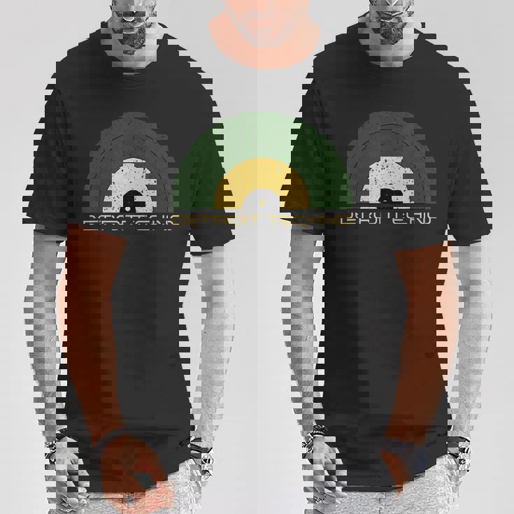 デトロイトテクノレトロルックレコード デトロイトテクノテキスト付き Tシャツ 面白い贈り物