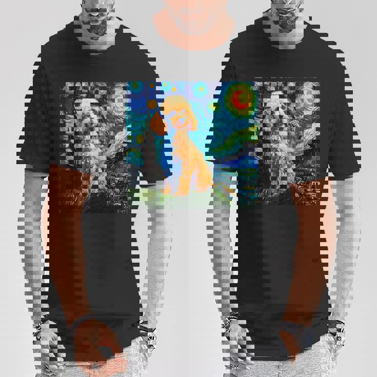 トイプードル 面白いtシャツ 犬 ゴッホ 星月夜 かわいい メンズ 子供 おもしろ 服 グッズ ネタ Tシャツ 面白い贈り物