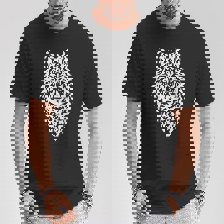 トライバルウルフ 北欧モチーフ ゲール柄 ライトウルフ Tシャツ 面白い贈り物