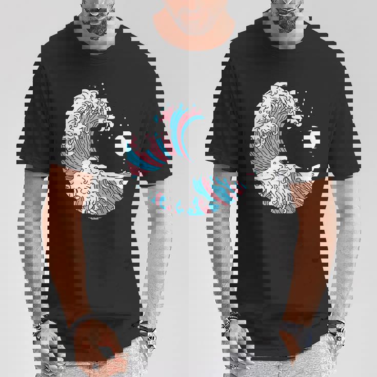 トランスジェンダー プライド Lgbtq トランスフラッグ 日本のウェーブアート Lgbt Tシャツ 面白い贈り物