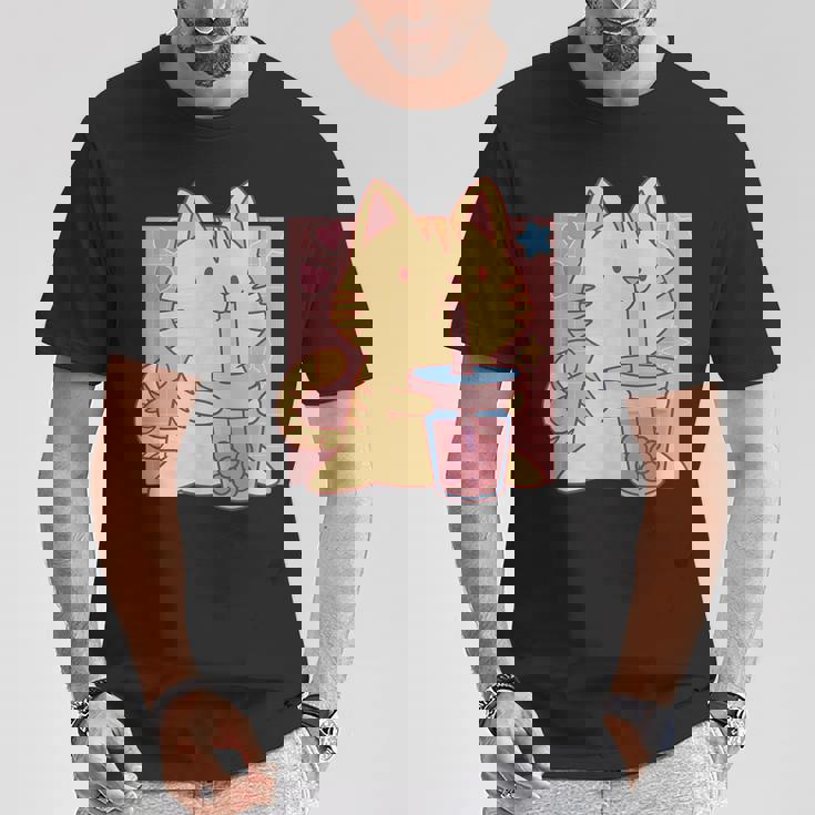 トラ猫とボバ茶のかわいいかわいい猫のグラフィック Tシャツ 面白い贈り物