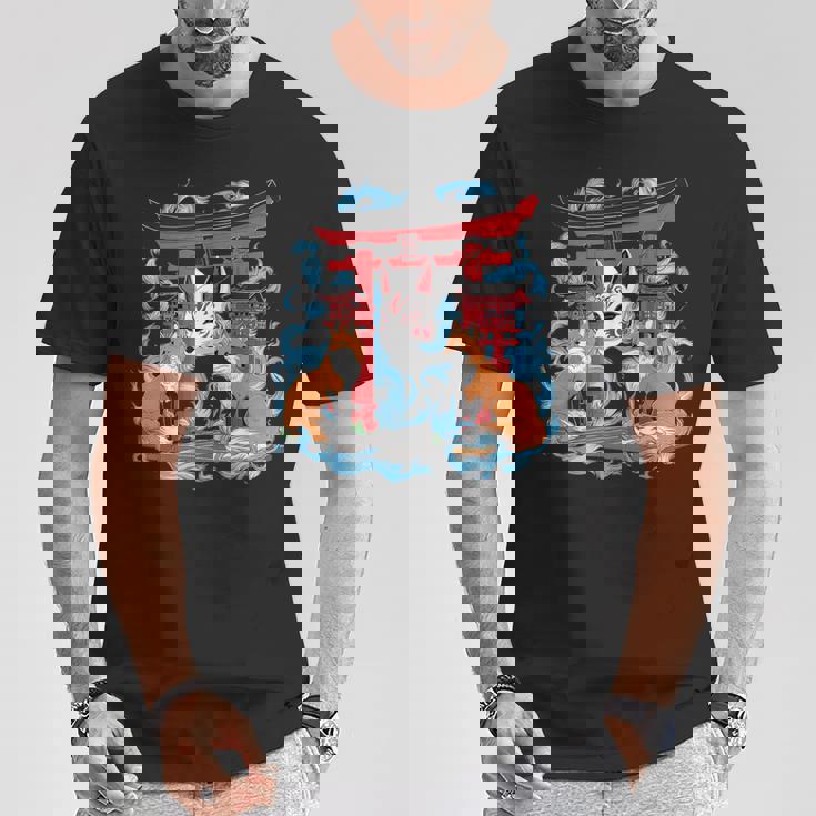 トリゲイツ 伏見稲荷 京都 和風 きつねマスク Tシャツ 面白い贈り物