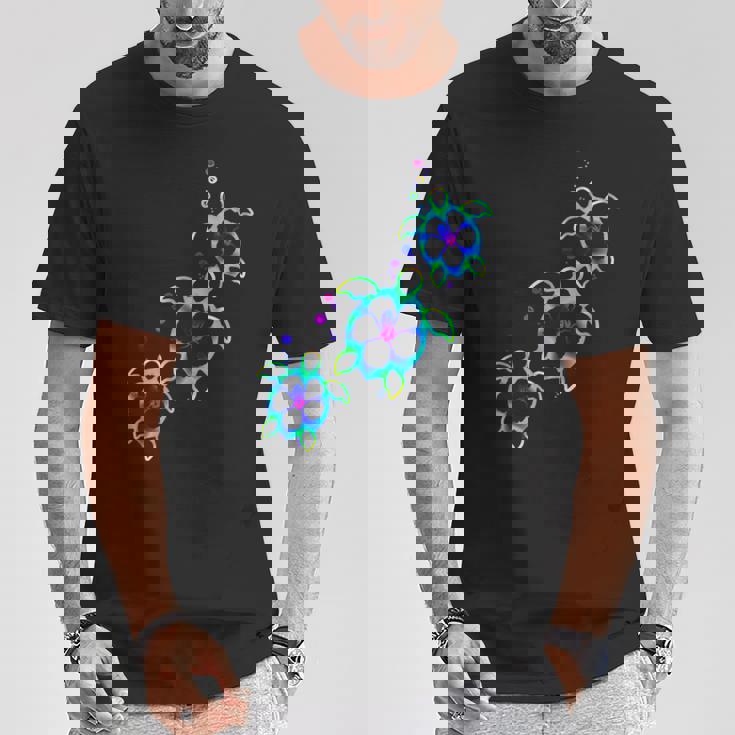 トロピカルカラー ハワイアン ホヌー ウミガメ Tシャツ 面白い贈り物