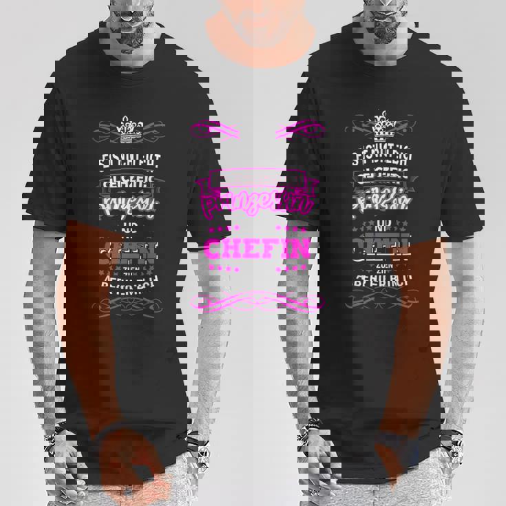 ドイツ語のテキスト「Gleichzeitig Prinzessin Chefin」と書かれた最高のシェフィンの言葉 Tシャツ 面白い贈り物