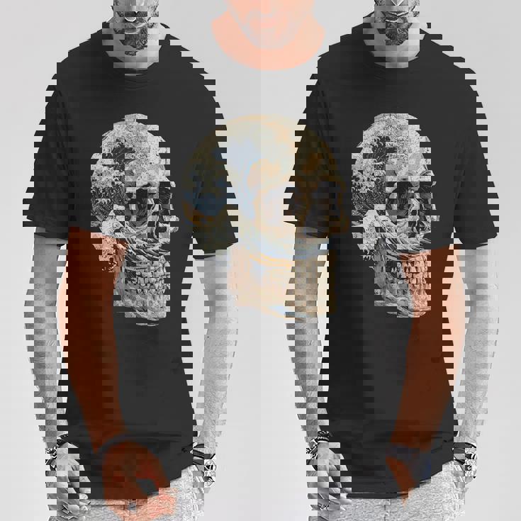 ドクロ 波 日本美術 海 Tシャツ 面白い贈り物