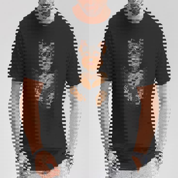 ドッグラバーズギフト ヨークシャーテリア ポケット入り 面白い犬の顔 Tシャツ 面白い贈り物