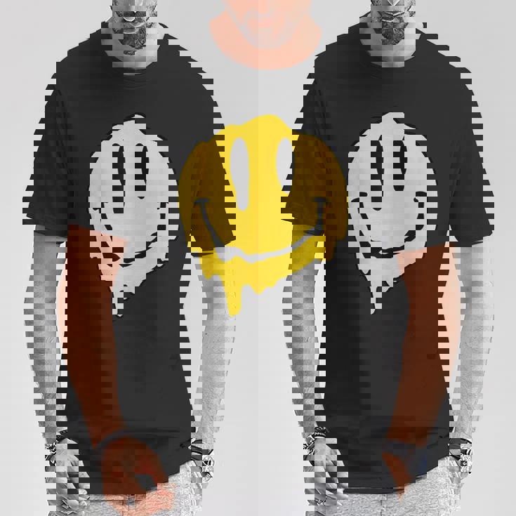 ドリッピースマイルイエロースマイルフェイスシャツ かわいい ハッピースマイルフェイス Tシャツ 面白い贈り物