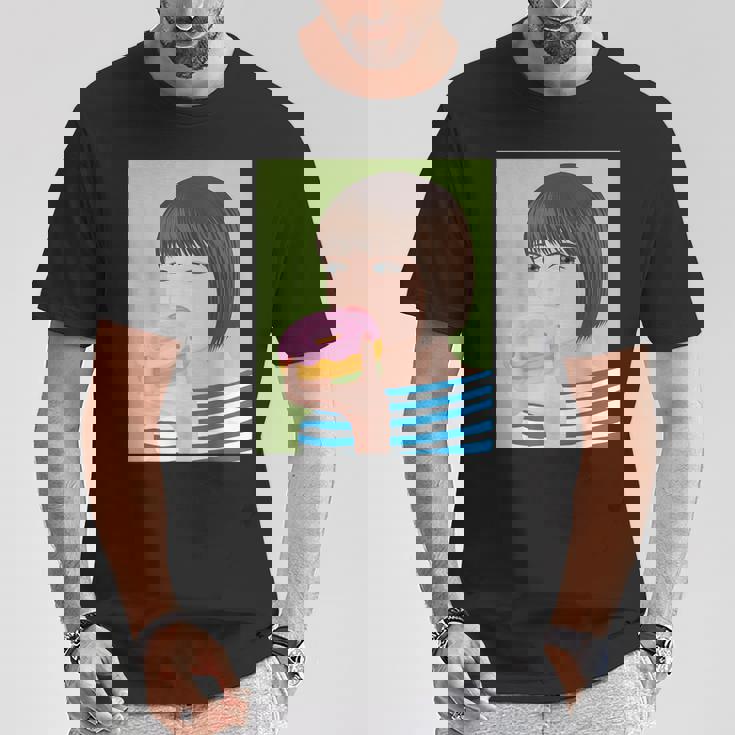 ドーナツショップ ポップアート ポートレート ロジックロックスター キュート ドーナツ ガールフレンド ドーナツ Tシャツ 面白い贈り物