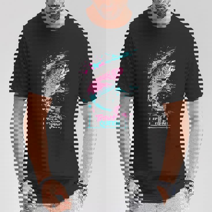 ニジマスのフライフィッシング・グラフィック トラウト・クイーン Tシャツ 面白い贈り物