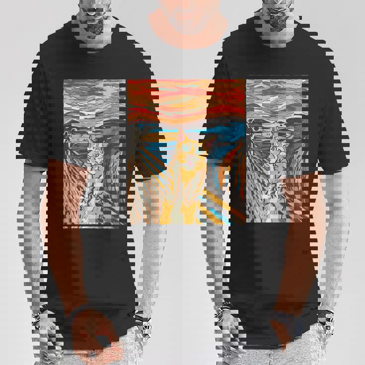 ニャンコの叫び 面白いtシャツ 猫 ムンクの叫び パロディ ネコ メンズ 子供 おもしろ 服 おもしろグッズ ネタ Tシャツ 面白い贈り物