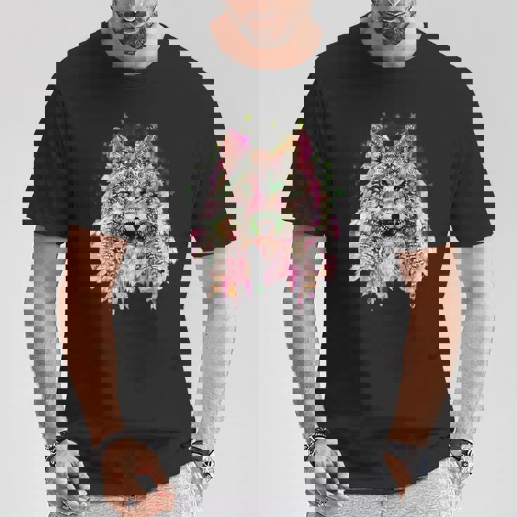 ネイティブアメリカン オオカミの頭 トライバル ボヘミアン タトゥーアート Tシャツ 面白い贈り物