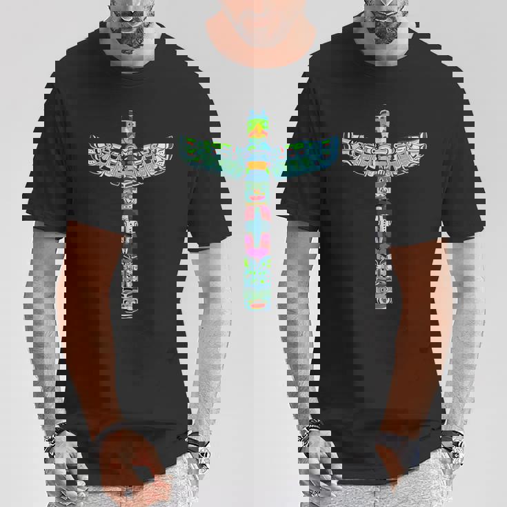 ネイティブアメリカン トーテムポール カラフル サンダーバードデザイン Tシャツ 面白い贈り物